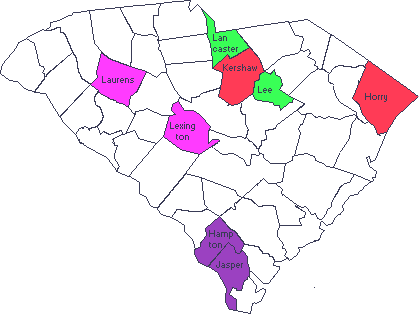 South Carolina counties beginning with H-L