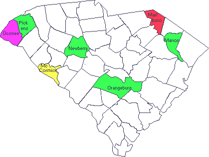 South Carolina counties beginning with M-P